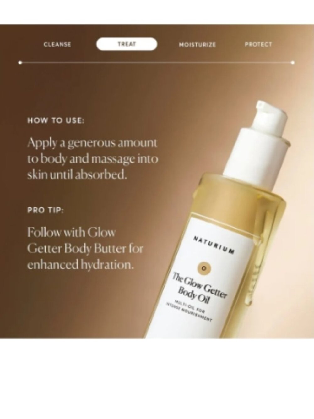𝗡𝗔𝗧𝗨𝗥𝗜𝗨𝗠 𝐓𝐡𝐞 𝐆𝐥𝐨𝐰 𝐆𝐞𝐭𝐭𝐞𝐫 𝐁𝐨𝐝𝐲 𝐎𝐢𝐥 3.4 fl oz/100 ml🟡 - Picture 4 of 16